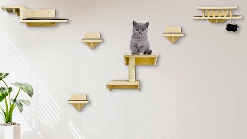 Pawzitive Living Luxury Cat Wall Furniture Set: Wall Mounted Cat Furniture with Scratching Post, Feeder, Resting Perch, and Climbing Shelves for Ultimate Indoor Cat Adventure