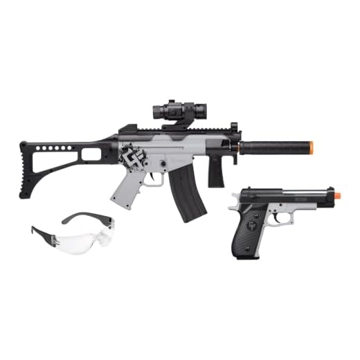 Game Face GFRPKTG Ghost Affliction Full-Auto Airsoft Rifle And Spring-Powered Pistol Kit, Grey/Black