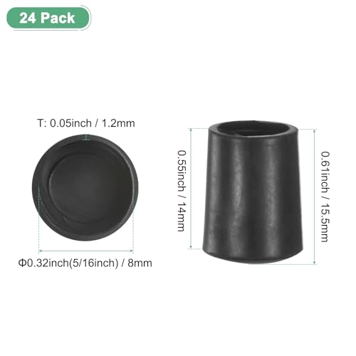 Image of M METERXITY 24-Pack Chair Leg Caps, 5 /16 Inch(8mm) PVC Chair Leg Floor Protectors for Folding Chairs /Metal Chairs /Furniture Table /Hardwood Floors, Round Non-Slip Cover End Tips [Black]