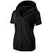 GIVON Womens Slim Fit Zip Up Hoodie Short Sleeve Thin Jacket Full Zip Sweatshirt with Plus Size / DCF256-BLACK-L