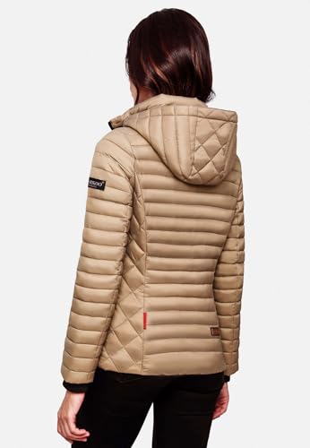 MARIKOO Damen Übergangsjacke Steppjacke mit Kapuze gesteppt 21 Farben XS-XXL Samtpfote (Taupe Grey, M)