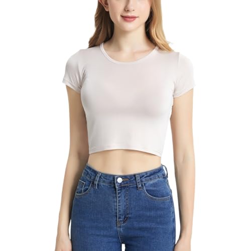 T-shirt en soie de mûrier premium haut court fin et ajusté