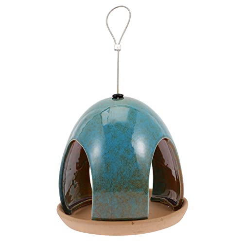 Generic 1Pc Hanging Bird Feeders Ceramic Hanging Wild Bird Bath Stoneware Bird Feeder For Indoor Outdoor Garden Blue Glass Bird Feeder #TOP4