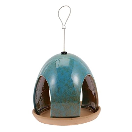 Generic 1pc Hanging Bird Feeders Ceramic Hanging Wild Bird Bath Stoneware Bird Feeder for Indoor Outdoor Garden Blue Glass Bird Feeder