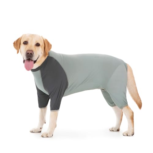 AttRex 可愛い 犬服 パジャマ つなぎ ペット ロンパース 春夏 涼やか 防虫 ひんやり UVカット ドッグウェア Tシャツ 小中大型犬 ルームウェア 脱毛保護 部屋着 寝間着 着脱やすい (4XL,グレー)