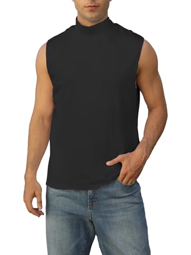 Mens Mock Turtleneck Tee Shirts Sleeveless Casual Basic Slim Fit Knitted Pullover Tank Tops4