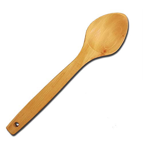 Wooden Spoon for Cooking Mixing - Premium Wood Spoons Handmade Wide and Long Handle - Durable Non Toxic and High Heat Resistance for Non Stick Cookware - Made in Europe