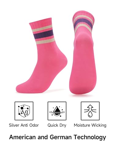 Image of Forony Women Tube Socks Anti Odor Crew Soft Combed Cotton Quick Dry Moisture Wicking Breathable Socks with Strips