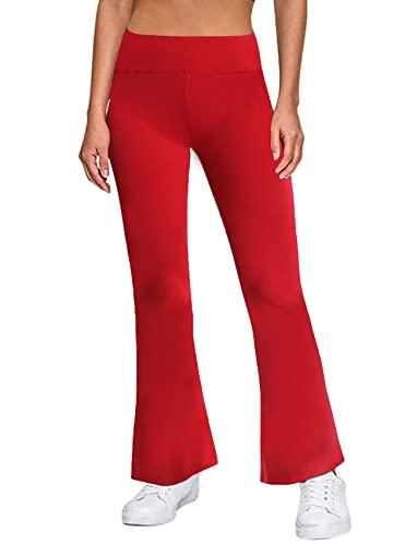FITTOO Women's Solid Cotton Spandex Boot Cut High Waisted Flare Yoga Pants Workout Casual Trousers Comfortable Flared Leggings Wine Red S