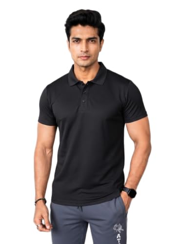 Image of MAYKR Men's Black Textured Polo Collar T-Shirt