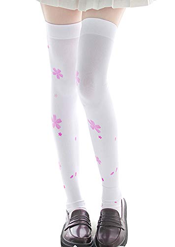 SUPER Q Cosplay Thigh High Stockings Cute Lolita Long Knee Socks Girls Costume Party Stockings (Sakura Print)