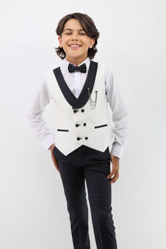 Baby & Boys Shawl Lapel White/Black Vest Suit Set for Weddings & Special Occasions2