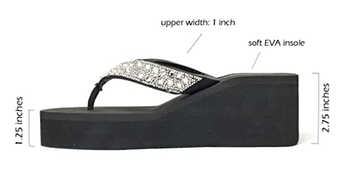Image of REDVOLUTION New Women's Rhinestone Sandals High | Low Platform T-Strap Jewel Sandals High Wedge Flip Flops
