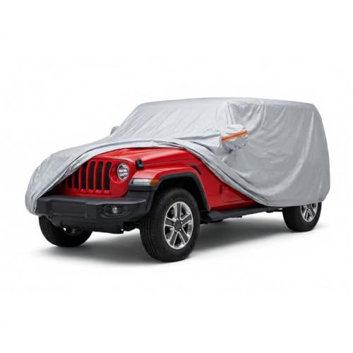 Image of myTVS 100% Waterproof Car Body Cover for Jeep Wrangler - Custom-Fit, Double-Layer, UV & Dust Proof, Mirror Pockets & Elastic Clip Lock (CSK 11)
