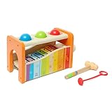 Hape Xylophon und Hammerspiel - mit ausziehbarem Xylophon, Kinderspielzeug zur Förderung der Motorik, Montessori Spielzeugmultifunktionales Holzspielzeug, ab 12 Monaten
