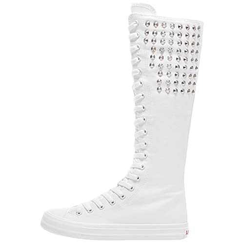 ANUFER Girls Women Fashion Canvas Knee Boots Pure Black Zip Dance Boots2