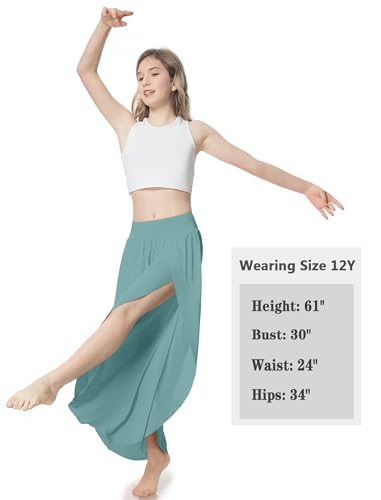 Image of EXARUS Girls Flowy Pants Dance Palazzo Wide Leg Teen Casual Baggy | Tween Split Loose Trousers Elastic High Waisted Vacation Beach Bottoms Youth Front Slit Junior Kids Size 6-12Y