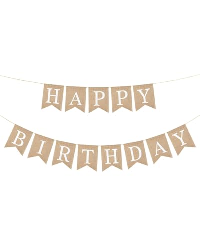 BARRU 1 guirnalda de cumpleaños, decoración de cumpleaños retro de lino Bandera de cumpleaños Cadena de banderines Para decoraciones de fiestas de cumpleaños, baby showers