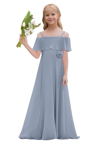 Cold Shoulder Junior Bridesmaid Dress Long Chiffon Flower Girl Dresses for Wedding Girls Off Shoulder Pageant Gowns