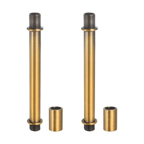 Image of PATIKIL Straight Pipe Lamp Stems Rod Kit, 2 Set M10 Carbon Steel 100mm(3.94 inch) Long Double End Thread Rod with Coupling Nuts Sleeve Connector for Table Lamps Chandeliers,Copper Gold
