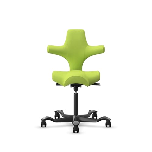 Image of HAG Capisco Adjustable Sit to Stand Desk Chair - Black Frame - Green Polyester Seat