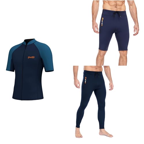 Chaqueta de neopreno para hombre GoldFin manga corta + pantalones ajustables con cordón + shorts 2mm azul marino talla pequeña miniatura 1
