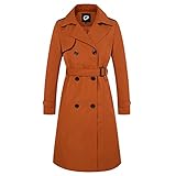 FARVALUE Women's Long Trenchcoat Double Breasted Trench Coat Water Resistant Classic Peacoat with Belt Caramel Medium