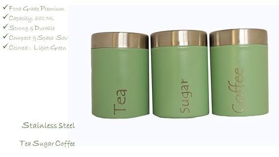 Image of Tea Sugar Containers Set of 2 - Steel Container for Storage - Tea Sugar Jar (Tea Sugar Coffee (Green))