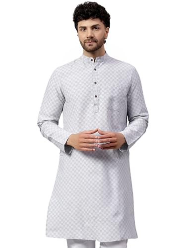 Image of LATEST CHIKAN Men's Checkered Cotton Blend Straight Kurta