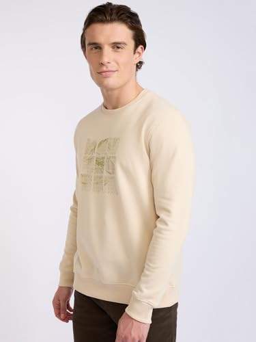Image of Park Avenue Men Full Sleeve Slim Fit Print Pattern Cotton Polyester Blend Regular Neck Regular Neck Casual Sweatshirt