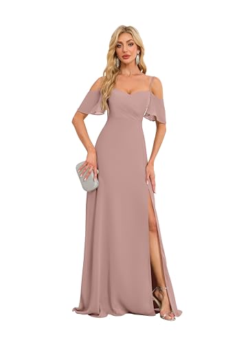 Image of Off The Shoulder Bodycon Bridesmaid Dresses Dress Mermaid Women's Maxi Formal Dress Dusty Rose Plus Size US18W HGR93