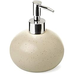Dispenser Jabon Liquido Ceramica TATAY 6280200 - Colección Dune, Dosificador de Jabón líquido de cerámica color arena, 11 x 11 x 13.5 cm