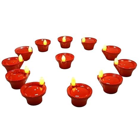 sid water sensor electric diya, led diwali lights, pack of 12, smokeless flameless, for home decoration