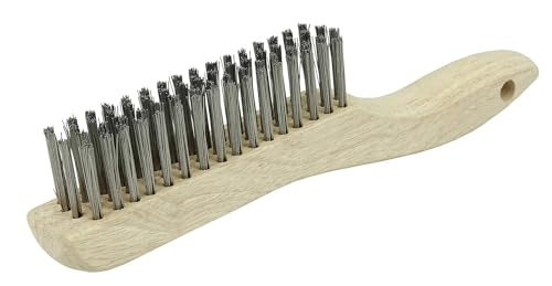 Image of Weiler 44064 0.012 inch Wire Size, 5 inch Brush Length, 10 inch X 1-1 /8 inch Block Size, 4 X 16 No. of Rows, 302 Stainless Steel Bristles, Hardwood Block, Shoe Handle Scratch Brush (Pack of 12)