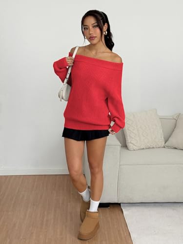 Image of ZAFUL Sweaters for Women Off Shoulder Knit Sweater with Long Sleeve Loose Pullover Jumper Tops