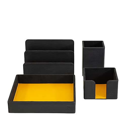 Colorful - Desk set - Nero DUDU Set da Scrivania in Pelle per Ufficio 4 pz con Svuotatasche Porta Penne Porta Lettere Porta Block Notes Nero