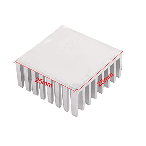 YXQ 25mm x 25mm x 10mm Aluminum Heatsink Heat Diffuse Cooling Fin Square Extruded Radiator Silver Tone, 12Pcs