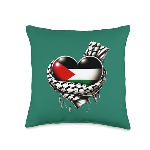Heart Flag Palestinian Keffiyeh Throw Pillow (16x16)