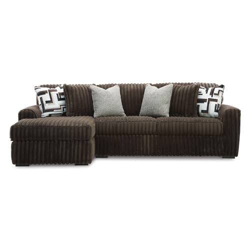 Signature Design by Ashley Midnight-Madness Casual 2-Piece Sectional Sofa with Chaise and Reversible Seat Cushion, Accent Pillows Included, Soft Jumbo Corduroy, 92' W x 41' D x 40' H, Dark Brown