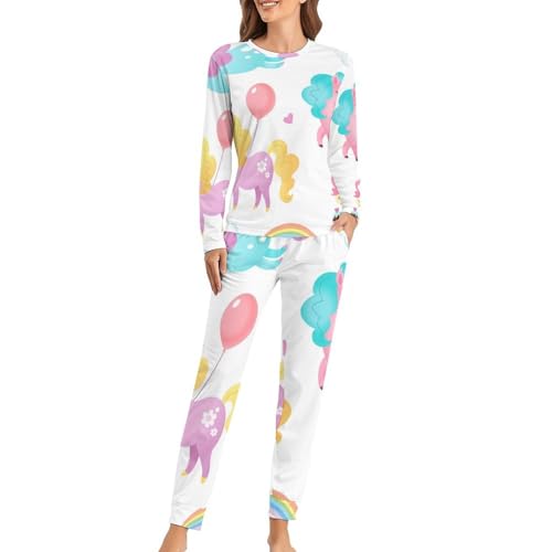 Ensemble de pyjama femme ballons licornes cadeau de nuit t-shirt et pantalon