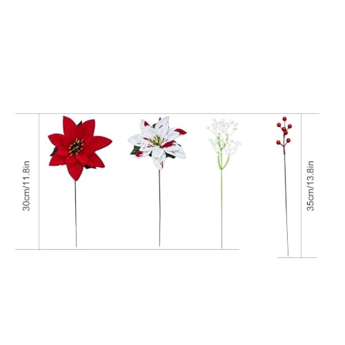 69 PCS Faux Poinsettia Flower Bouquet & Berry Christmas Picks and Sprays - image 2