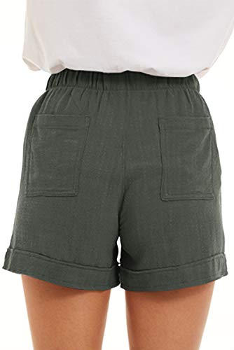 Kingfen Shorts For Women Casual Summer Women Linen Pocketed Shorts Womens Shorts For Summer Woman Pull On Shorts Drawstring Elastic Waist Solid Loose Shorts Pants Outerwear Sage Green Small #TOP3