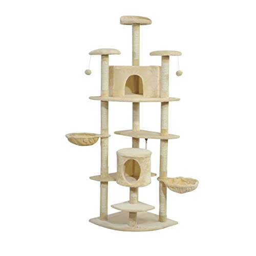 Msuiiixcccc Multi-Level Cat Tree Condo for Large Cats Solid Wood Large Litter Cat Tree One Villa(Cat Tree)