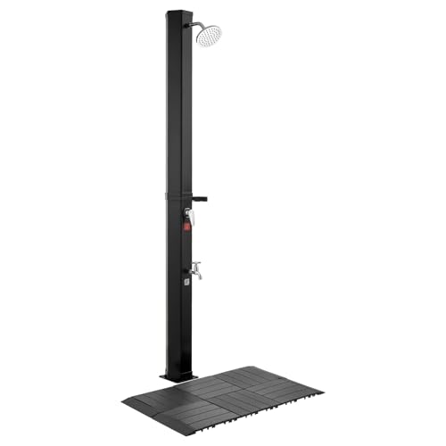 VEVOR Ducha Solar Exterior 35 L, 195 cm, suelo y grifo de pedal, cabezal 360°, agua fría y caliente hasta 60 °C, PVC reforzado, negro