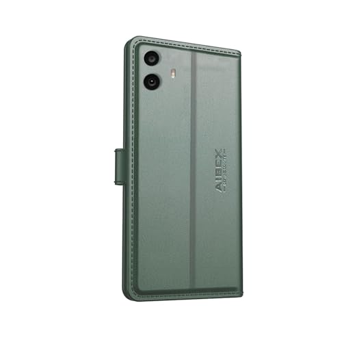 Image of AIBEX Compatible for CMF by Nothing Phone 1 5G Flip Cover Leather Finish with Magnatic Closure | Inside TPU with Card Pockets | Wallet Stand | Complete Protection Flip Case - Green
