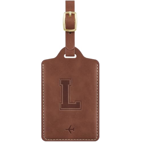Luggage Tags with Initials & Name Cards, Leather, Brown