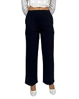 Mlada High Waist Wide Leg Flared Pants Elastic Waist Band for Women Office Work Formal Wear Stretch Cotton Knit Flare Pants Utility Pockets Extra Flair Pants Trousers for Travel-Black, 3XL