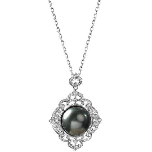 Collier à pendentif perles noires YCTTKDD anti-ternissement en argent fin pour femme