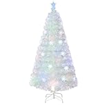 COSTWAY 4FT/5FT/6FT Fiber Optic Christmas Tree, Pre-Lit Xmas Tree with Lighted Top Star, 18/24/36 LED Lights, 125/170/230 Branch Tips & Snowflakes, Indoor Xmas Decor for Home Shop Office（4FT)