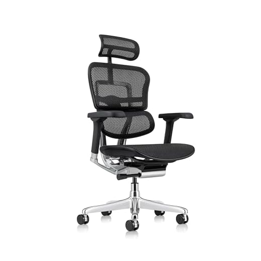 Ergohuman High Back Swivel Chair with Headrest, Black Mesh & Chrome Base
